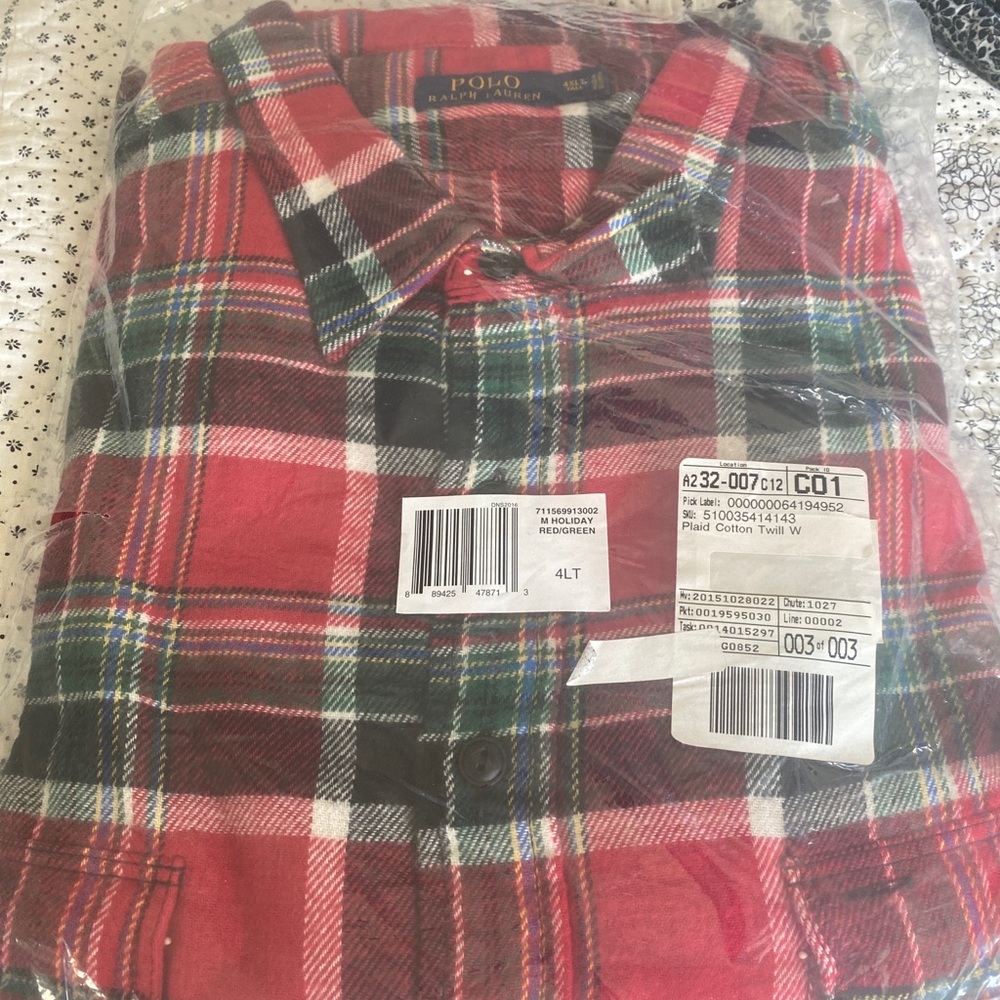 Polo Ralph Lauren 4LT Plaid Cotton Twill Shirt Holiday Red/Green.